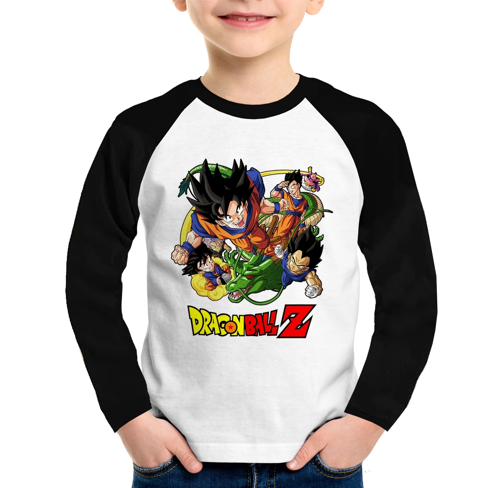 Camiseta Raglan Infantil Dragon Ball Z Son Goku Manga Longa
