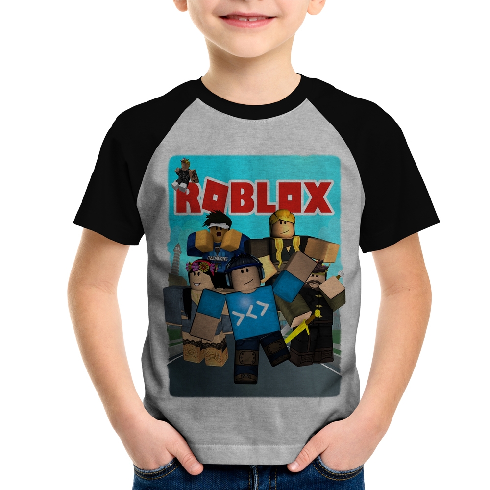 Roblox-camiseta bidimensional de algodão fino para meninos e